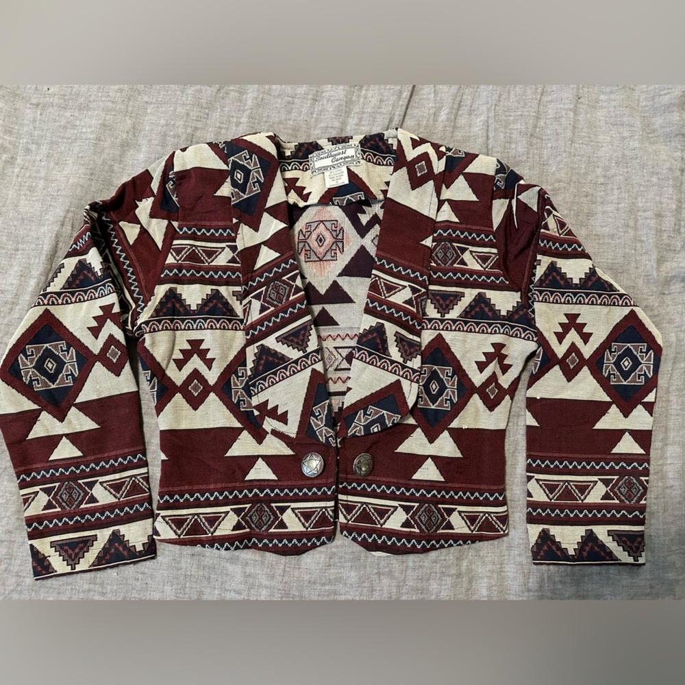 Tribal Print Jacket in Burgundy and Cream